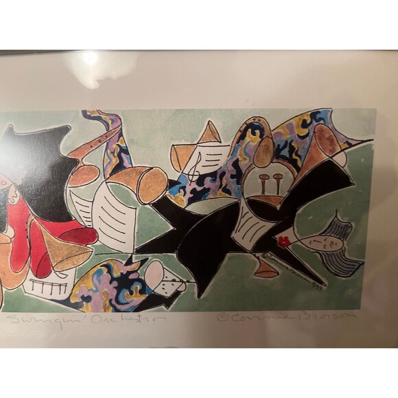 Signed Connie Brorson “Orchestra” Framed Watercolor Painting - Picture 3 of 6